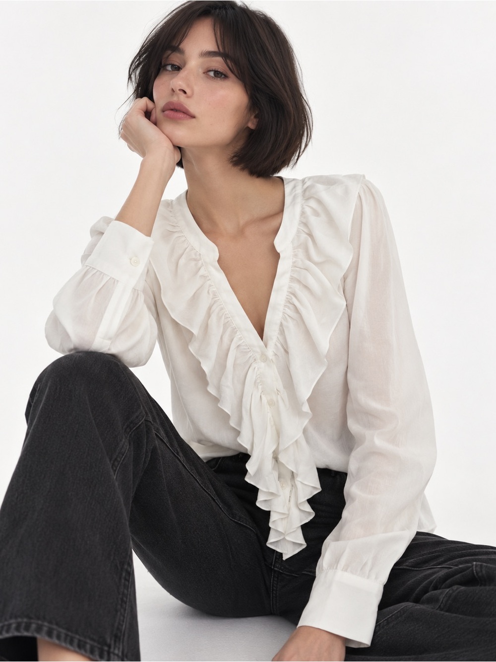 Tristan White Ruffle Blouse